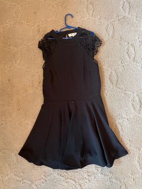 She + Sky Black Lace Cap-Sleeve Fit & Flare Dress